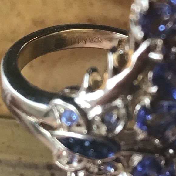 Natural Tanzanite Black Spinel Sterling Silver Cocktail Ring Size 6 - Picture 6 of 9